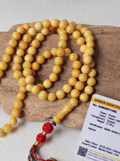 Aged Royal White Baltic Amber Tasbih with Certificate 99 Beads