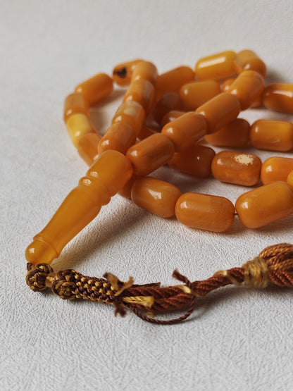 Vintage Natural Aged Barrel Shaped Honey Amber Rosary 41 Beads