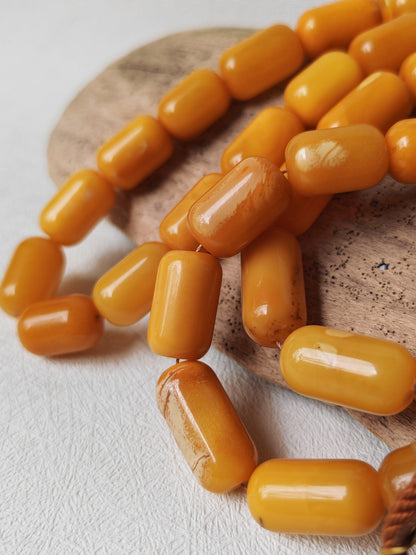 Vintage Natural Aged Barrel Shaped Honey Amber Rosary 41 Beads