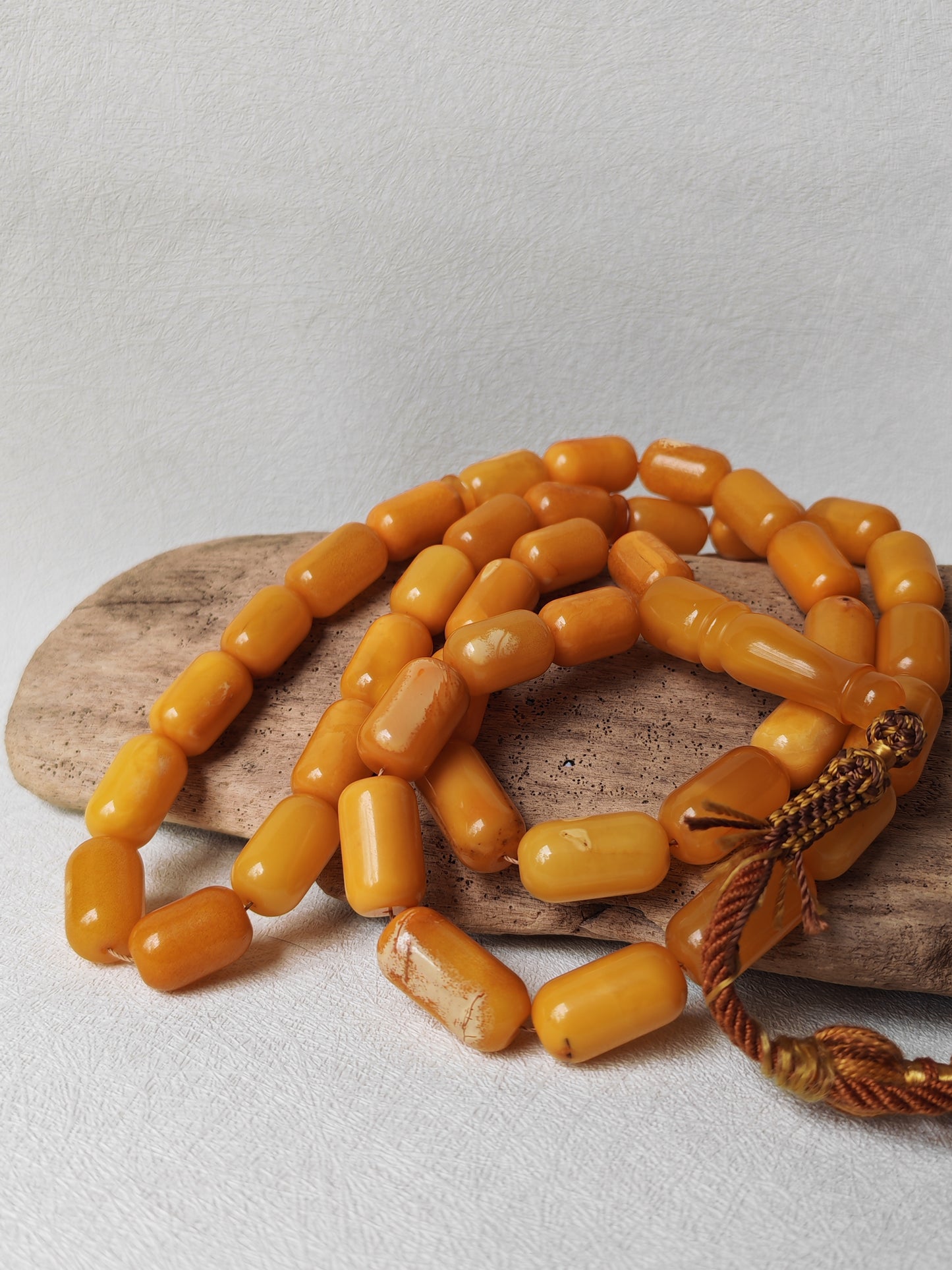 Vintage Natural Aged Barrel Shaped Honey Amber Rosary 41 Beads