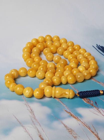 Natural Butterscotch Amber Rosary with Royal White Inclusions 67 Beads