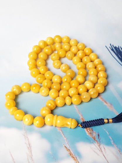 Natural Butterscotch Amber Rosary with Royal White Inclusions 67 Beads