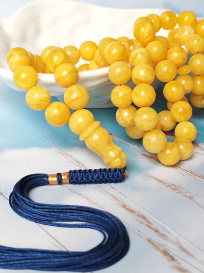 Natural Butterscotch Amber Rosary with Royal White Inclusions 67 Beads