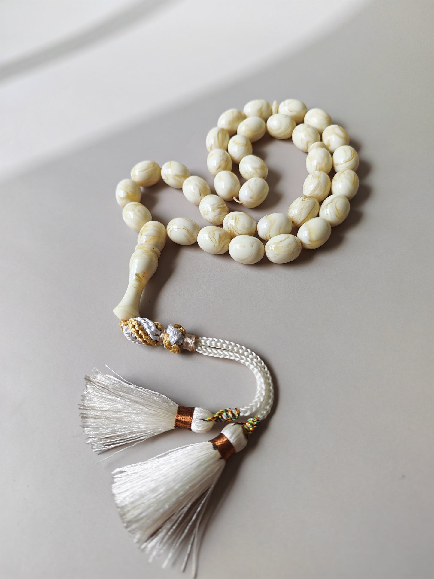 White French Galalith Rosary Tornado 33 Beads