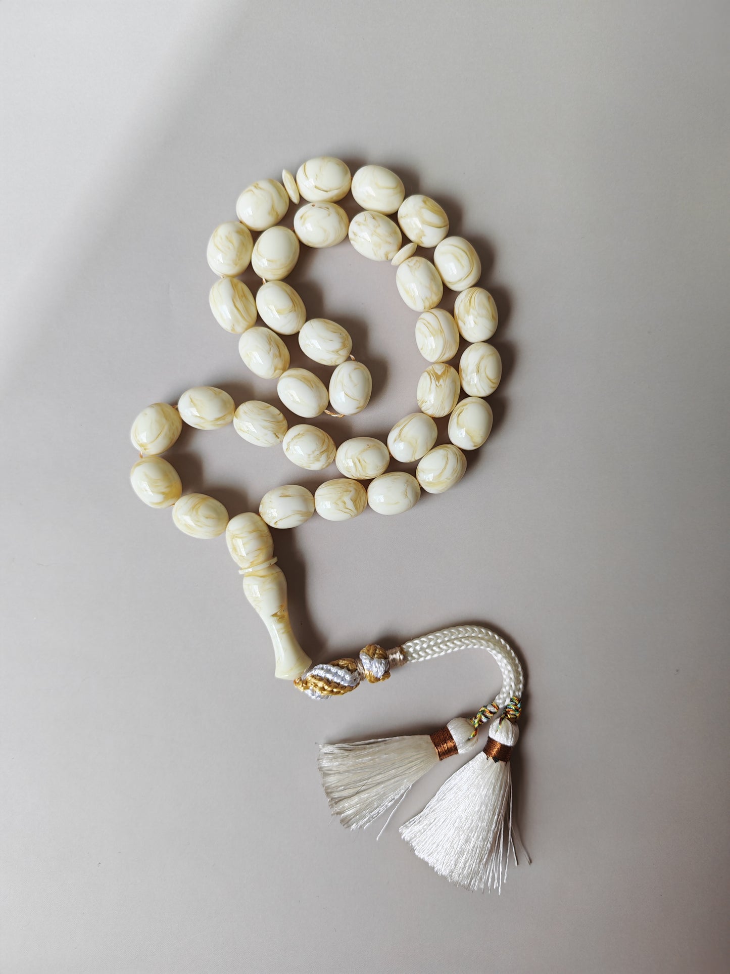 White French Galalith Rosary Tornado 33 Beads