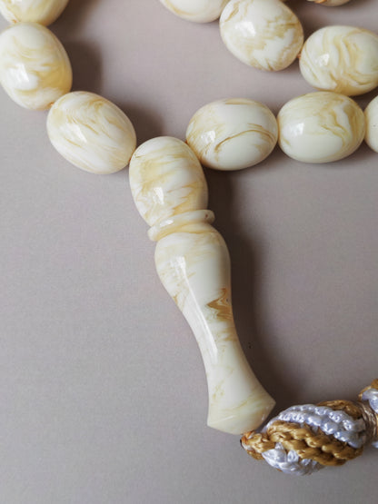 White French Galalith Rosary Tornado 33 Beads