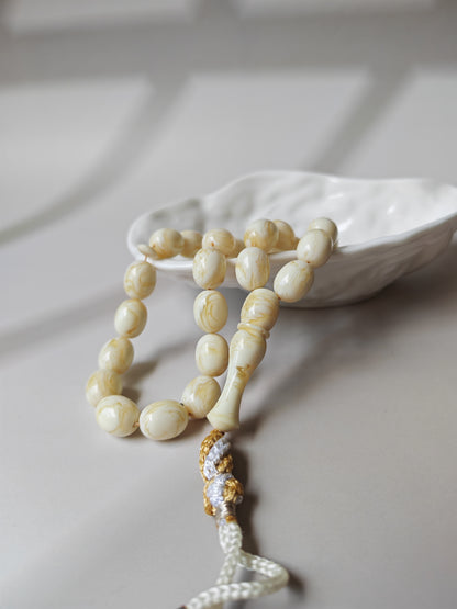 White French Galalith Rosary Tornado 33 Beads