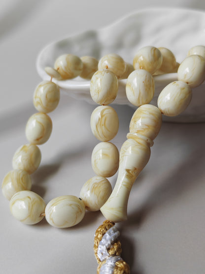 White French Galalith Rosary Tornado 33 Beads