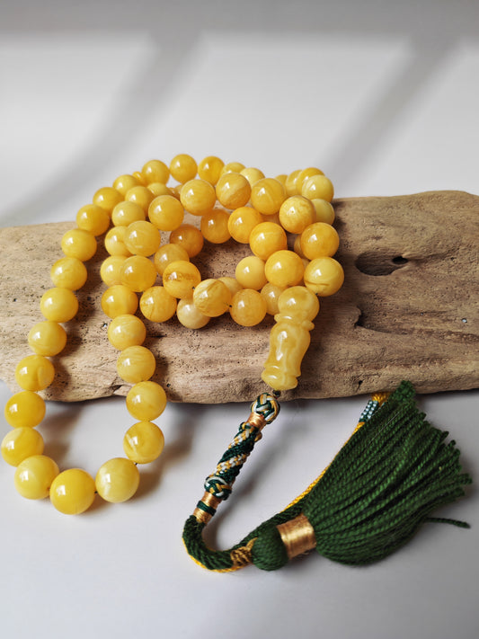 Large Natural Amber Tasbih with Multiple Color Patterns 82g 55 Beads