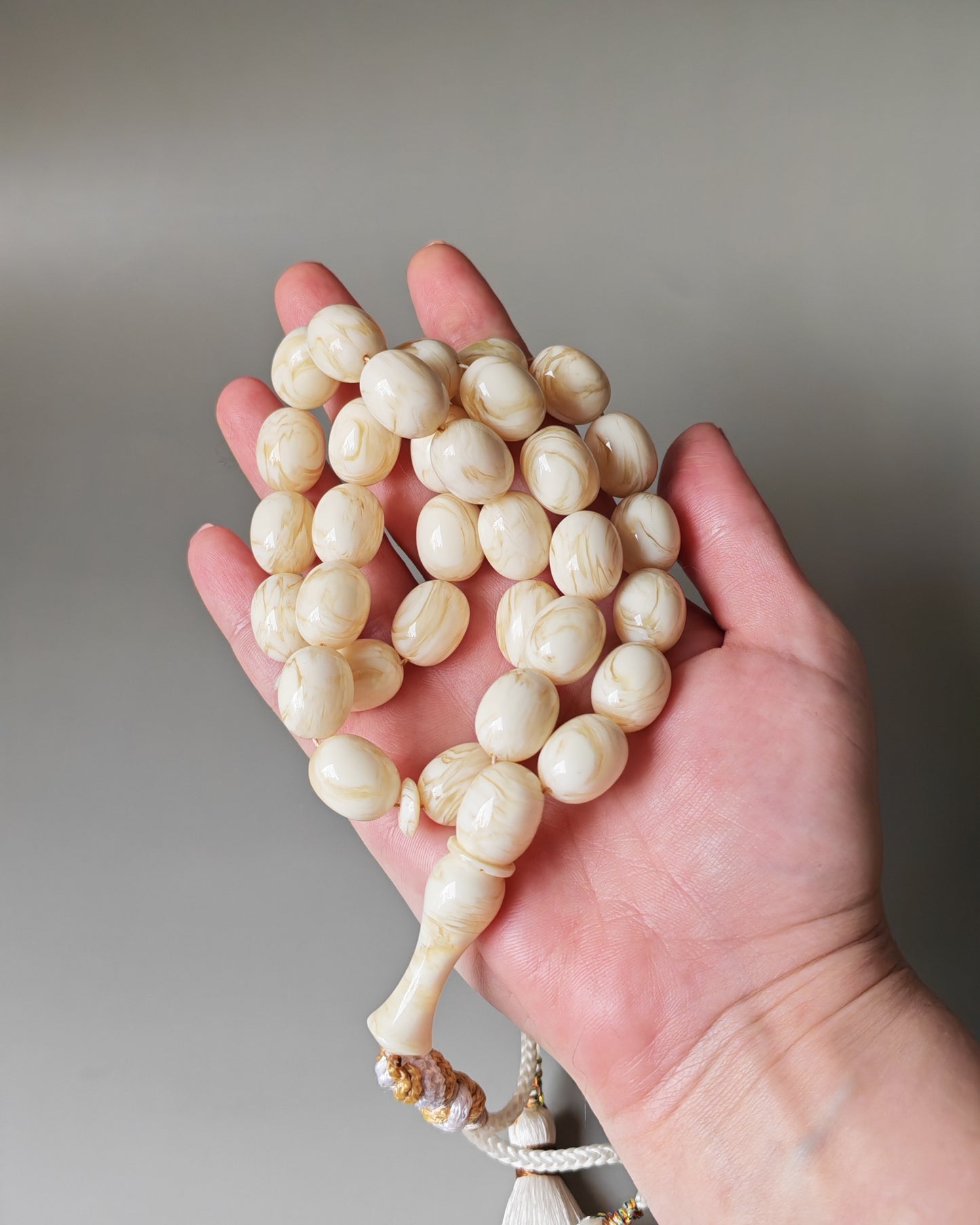 White French Galalith Rosary Tornado 33 Beads