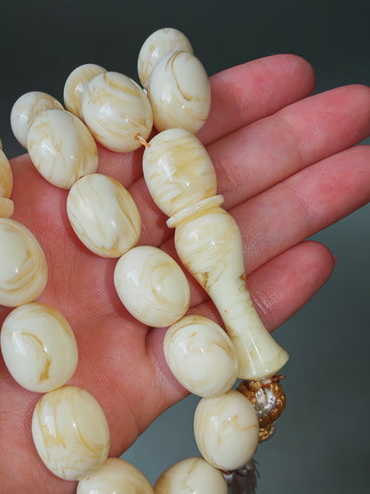 White French Galalith Rosary Tornado 33 Beads
