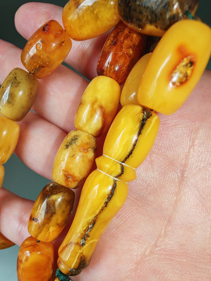 Aged Natural Multicolor Marble Raw Amber Misbah 33 Barrel Beads