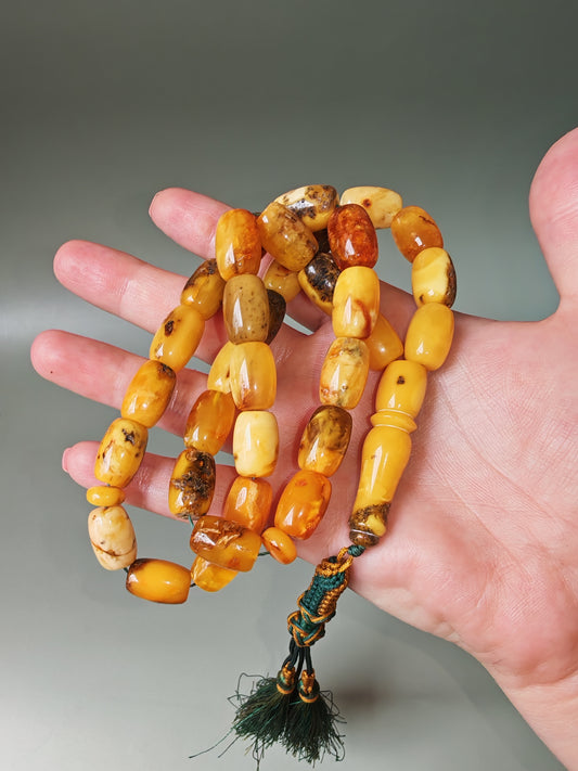 Aged Natural Multicolor Marble Raw Amber Misbah 33 Barrel Beads