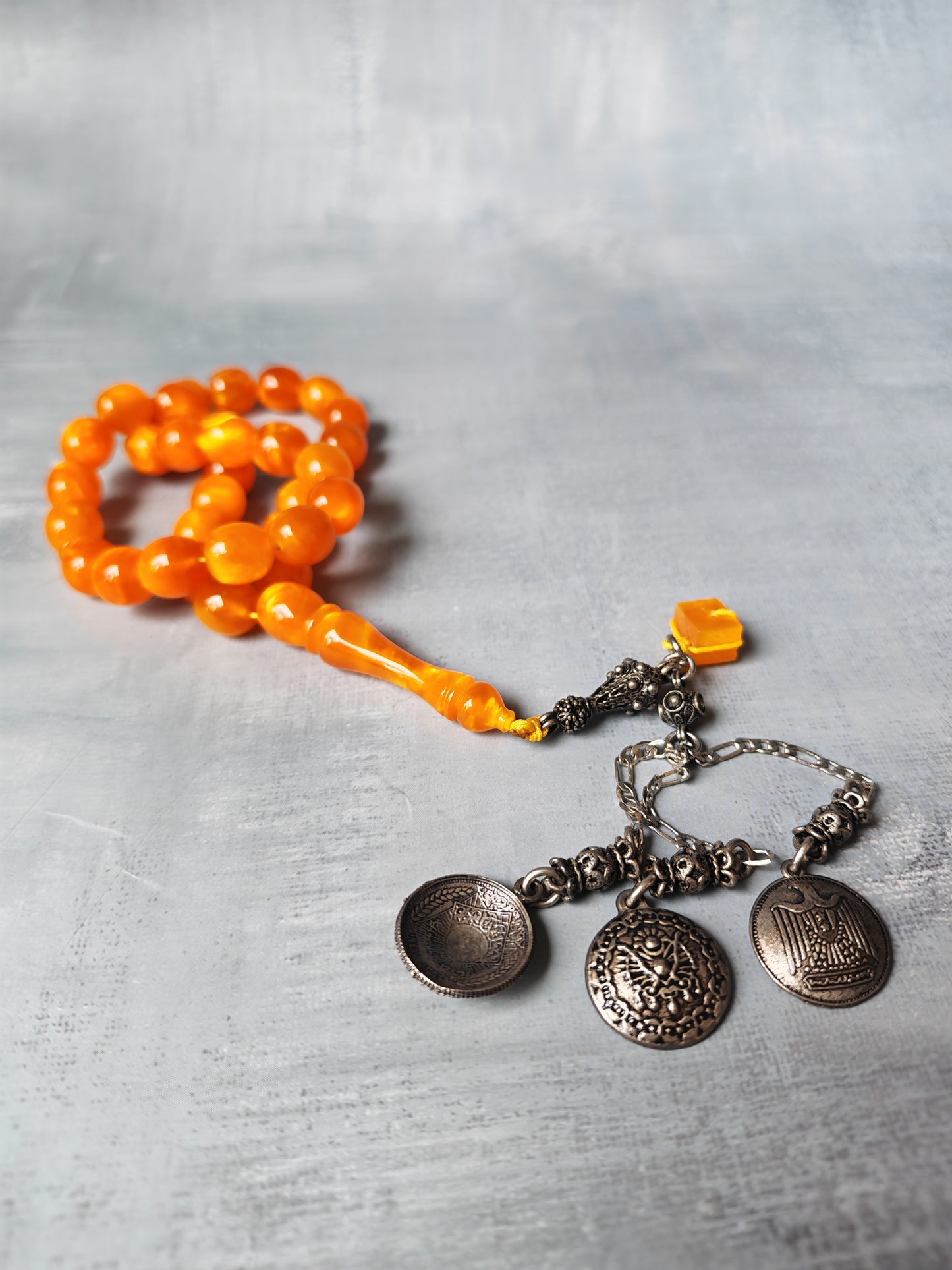 Catalin Bakelite Misbah | 33 Beads in Fiery Lava Flow Pattern