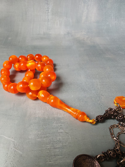 Catalin Bakelite Misbah | 33 Beads in Fiery Lava Flow Pattern
