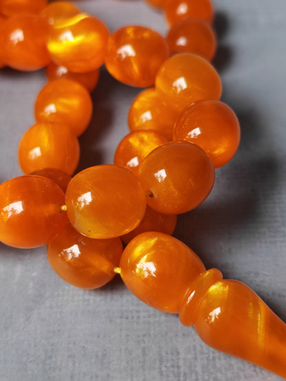 Catalin Bakelite Misbah | 33 Beads in Fiery Lava Flow Pattern
