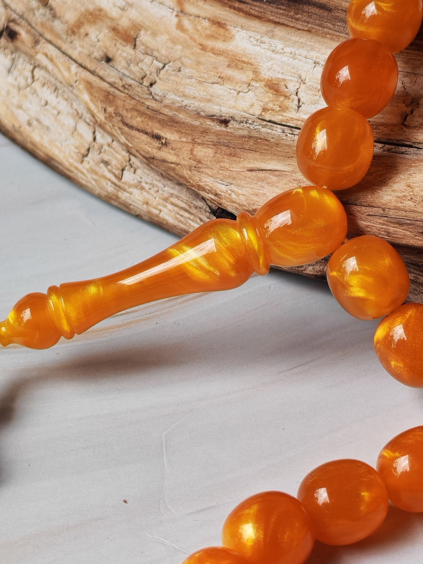 Catalin Bakelite Misbah | 33 Beads in Fiery Lava Flow Pattern