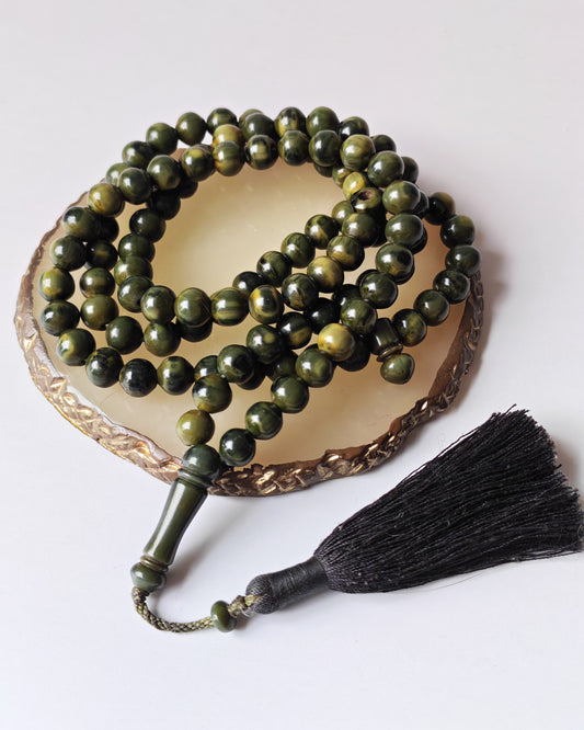 Rare Antique German Bakelite Misbah | 99 Beads, Ottoman Craft in Frog Green