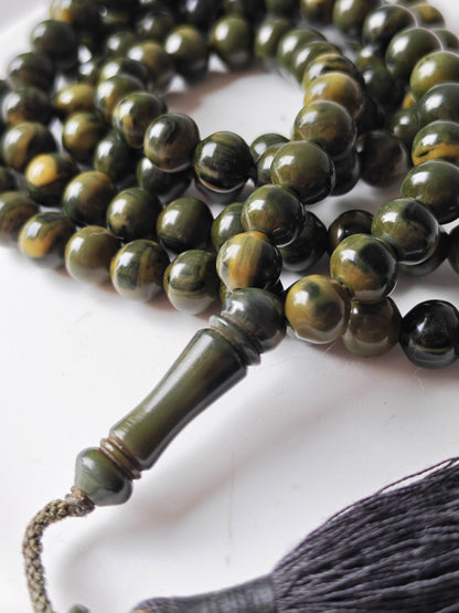 Rare Antique German Bakelite Misbah | 99 Beads, Ottoman Craft in Frog Green