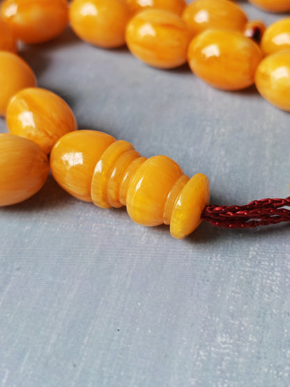 Belgium Bakelite Rosary | 114 g | White-Vein Yellow | 33 Large Olive Beads