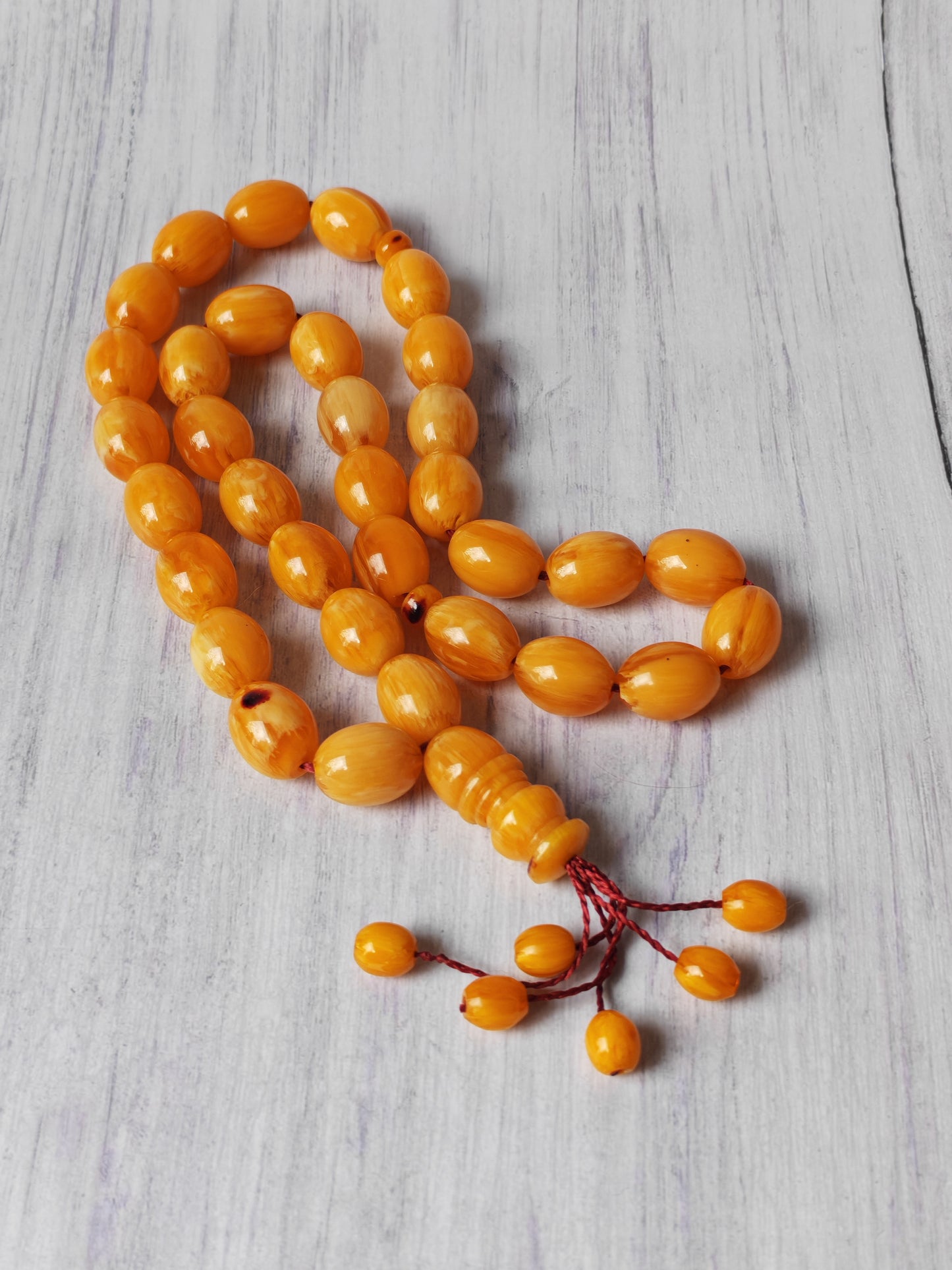 Belgium Bakelite Rosary | 114 g | White-Vein Yellow | 33 Large Olive Beads