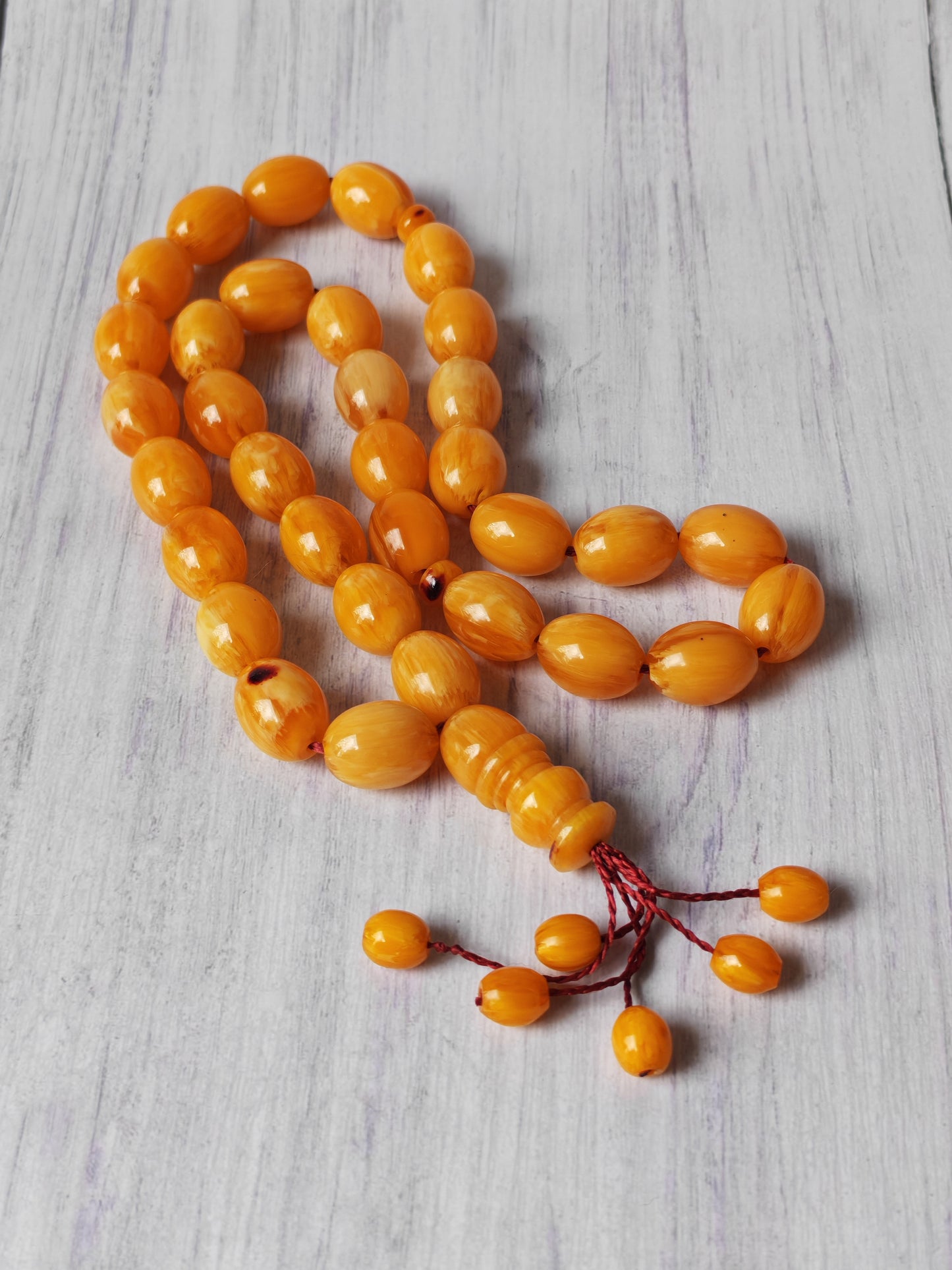 Belgium Bakelite Rosary | 114 g | White-Vein Yellow | 33 Large Olive Beads