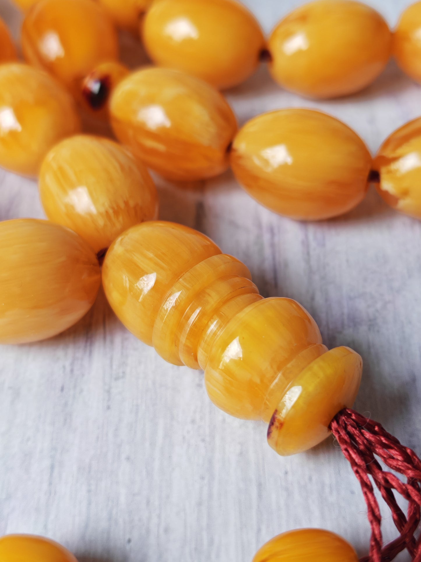 Belgium Bakelite Rosary | 114 g | White-Vein Yellow | 33 Large Olive Beads