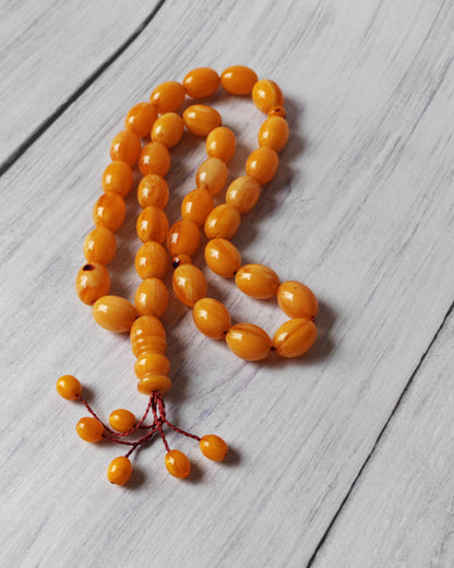 Belgium Bakelite Rosary | 114 g | White-Vein Yellow | 33 Large Olive Beads