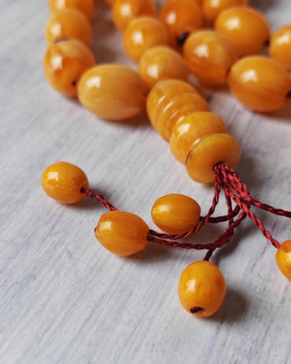 Belgium Bakelite Rosary | 114 g | White-Vein Yellow | 33 Large Olive Beads