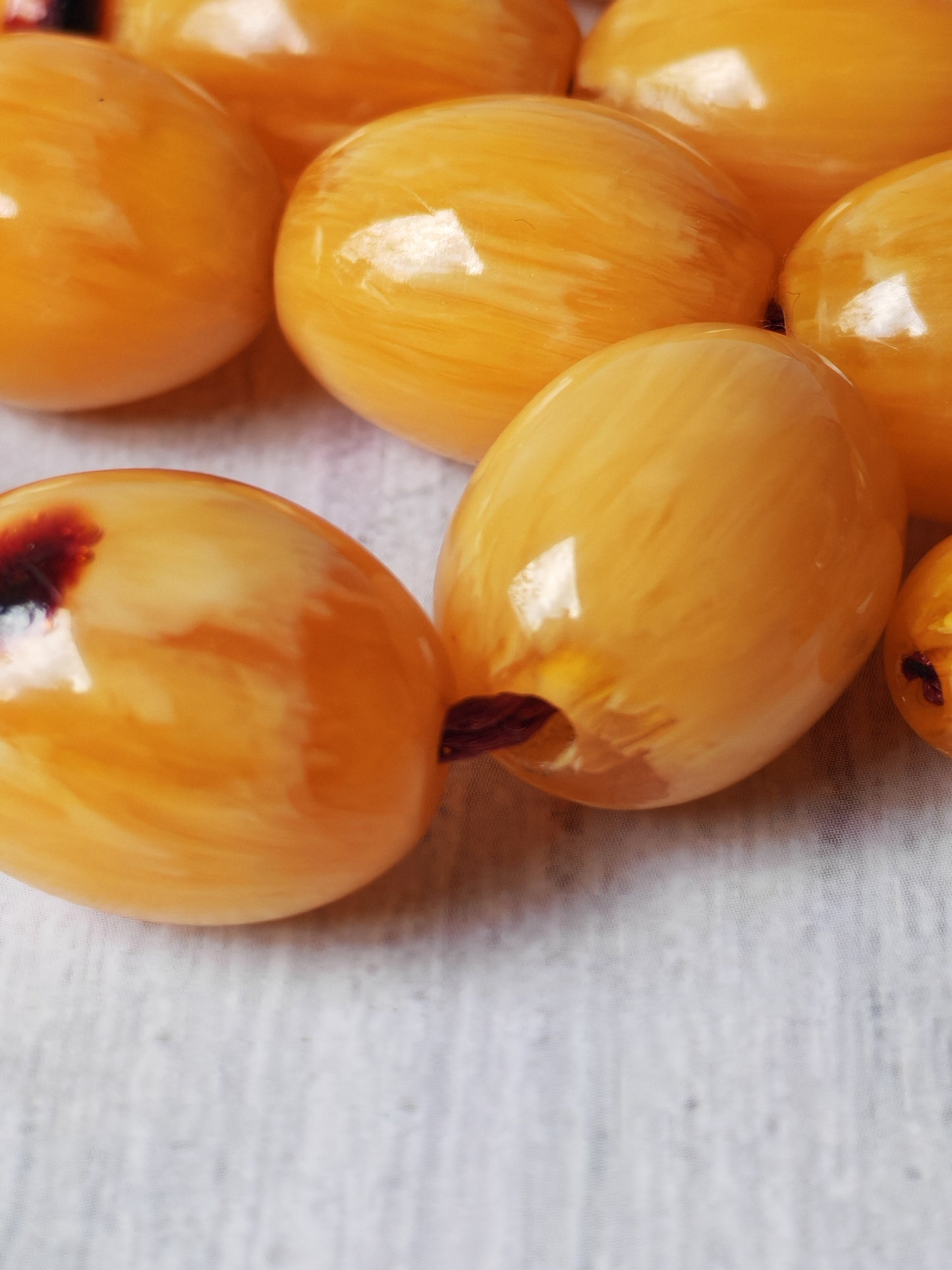 Belgium Bakelite Rosary | 114 g | White-Vein Yellow | 33 Large Olive Beads