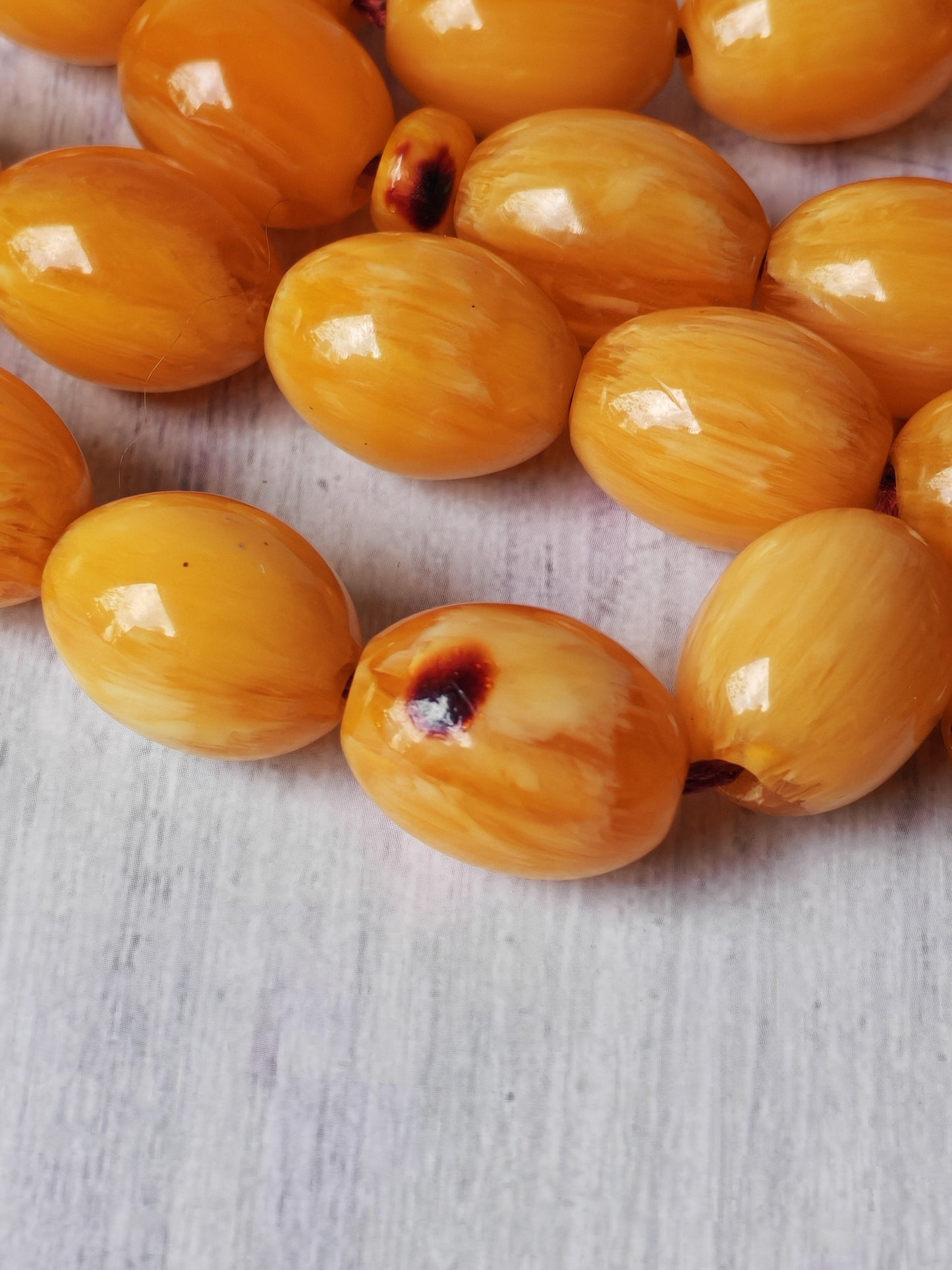 Belgium Bakelite Rosary | 114 g | White-Vein Yellow | 33 Large Olive Beads