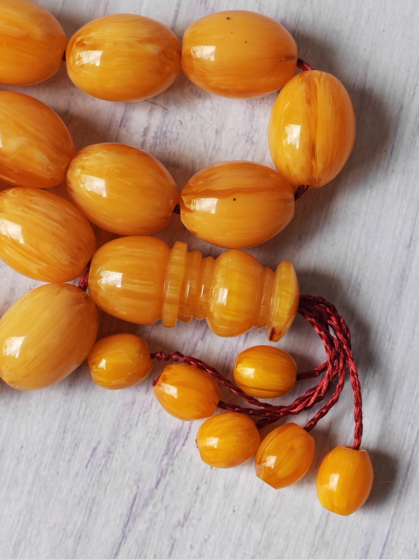 Belgium Bakelite Rosary | 114 g | White-Vein Yellow | 33 Large Olive Beads