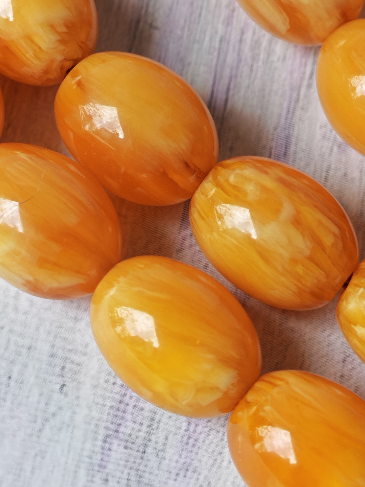 Belgium Bakelite Rosary | 114 g | White-Vein Yellow | 33 Large Olive Beads