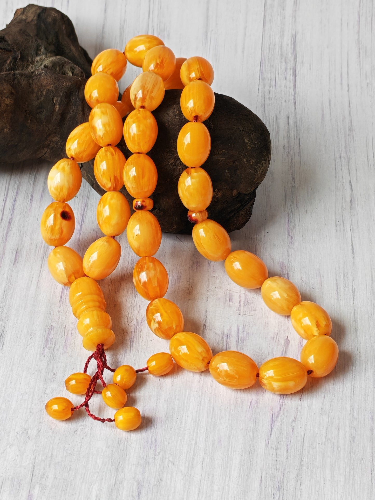 Belgium Bakelite Rosary | 114 g | White-Vein Yellow | 33 Large Olive Beads