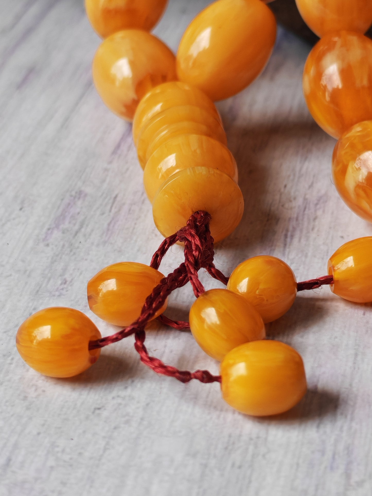 Belgium Bakelite Rosary | 114 g | White-Vein Yellow | 33 Large Olive Beads
