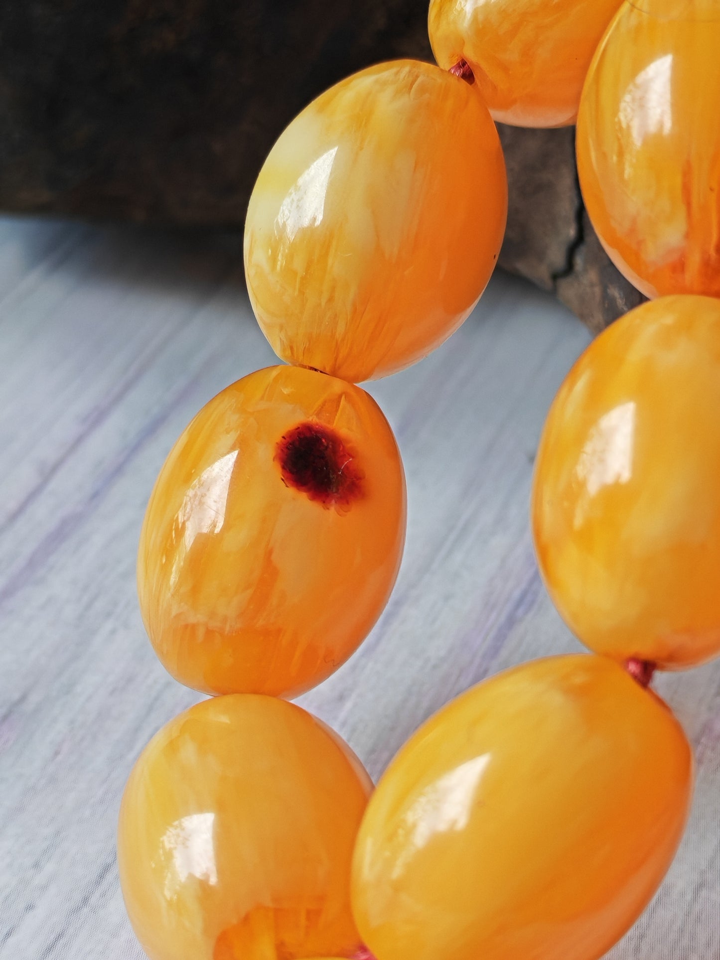 Belgium Bakelite Rosary | 114 g | White-Vein Yellow | 33 Large Olive Beads