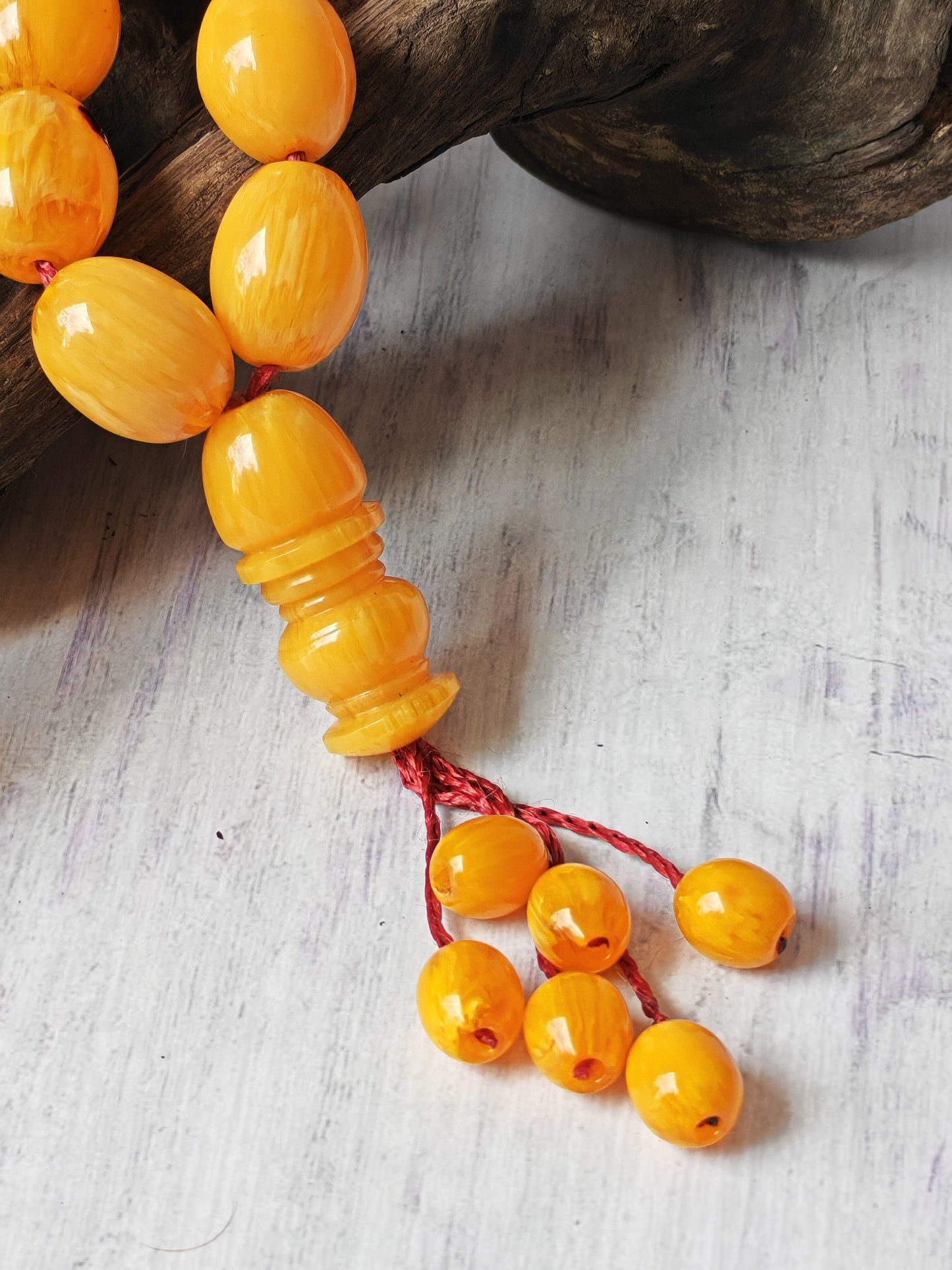 Belgium Bakelite Rosary | 114 g | White-Vein Yellow | 33 Large Olive Beads