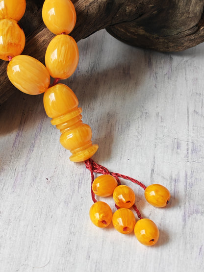 Belgium Bakelite Rosary | 114 g | White-Vein Yellow | 33 Large Olive Beads