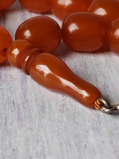 Antique German Bakelite Tasbih – Czech Craft | Deep Orange Honey Color | 33 Large Olive Beads | 126g