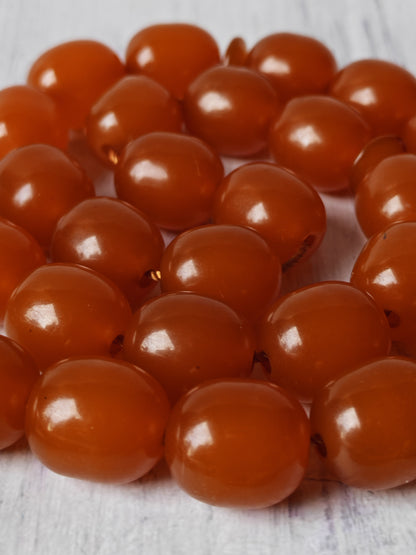 Antique German Bakelite Tasbih – Czech Craft | Deep Orange Honey Color | 33 Large Olive Beads | 126g
