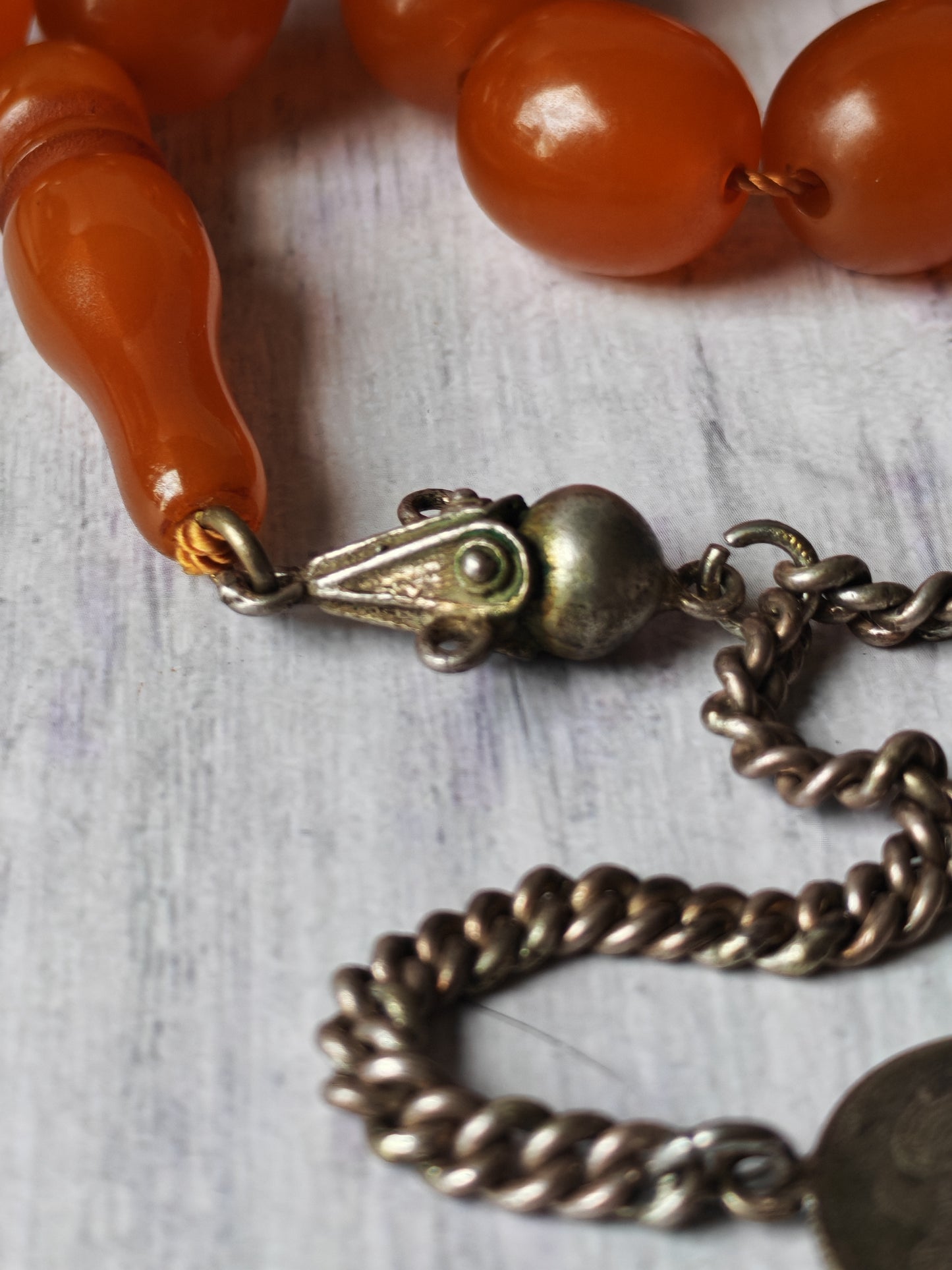Antique German Bakelite Tasbih – Czech Craft | Deep Orange Honey Color | 33 Large Olive Beads | 126g