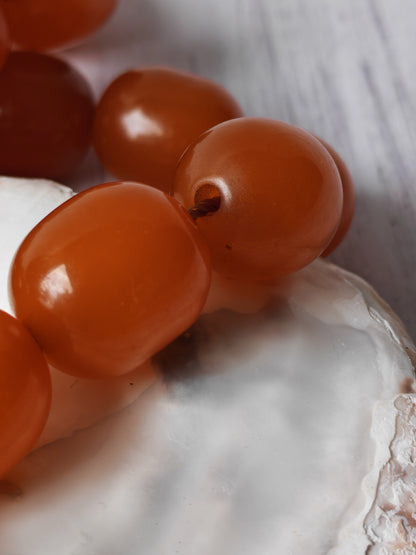 Antique German Bakelite Tasbih – Czech Craft | Deep Orange Honey Color | 33 Large Olive Beads | 126g