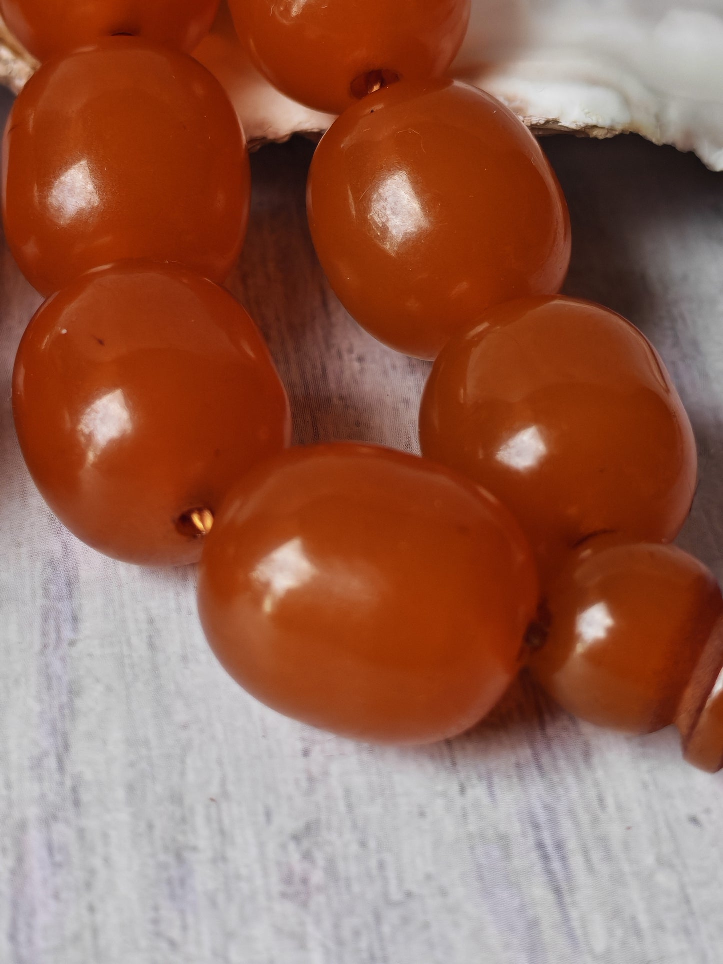 Antique German Bakelite Tasbih – Czech Craft | Deep Orange Honey Color | 33 Large Olive Beads | 126g