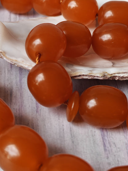 Antique German Bakelite Tasbih – Czech Craft | Deep Orange Honey Color | 33 Large Olive Beads | 126g