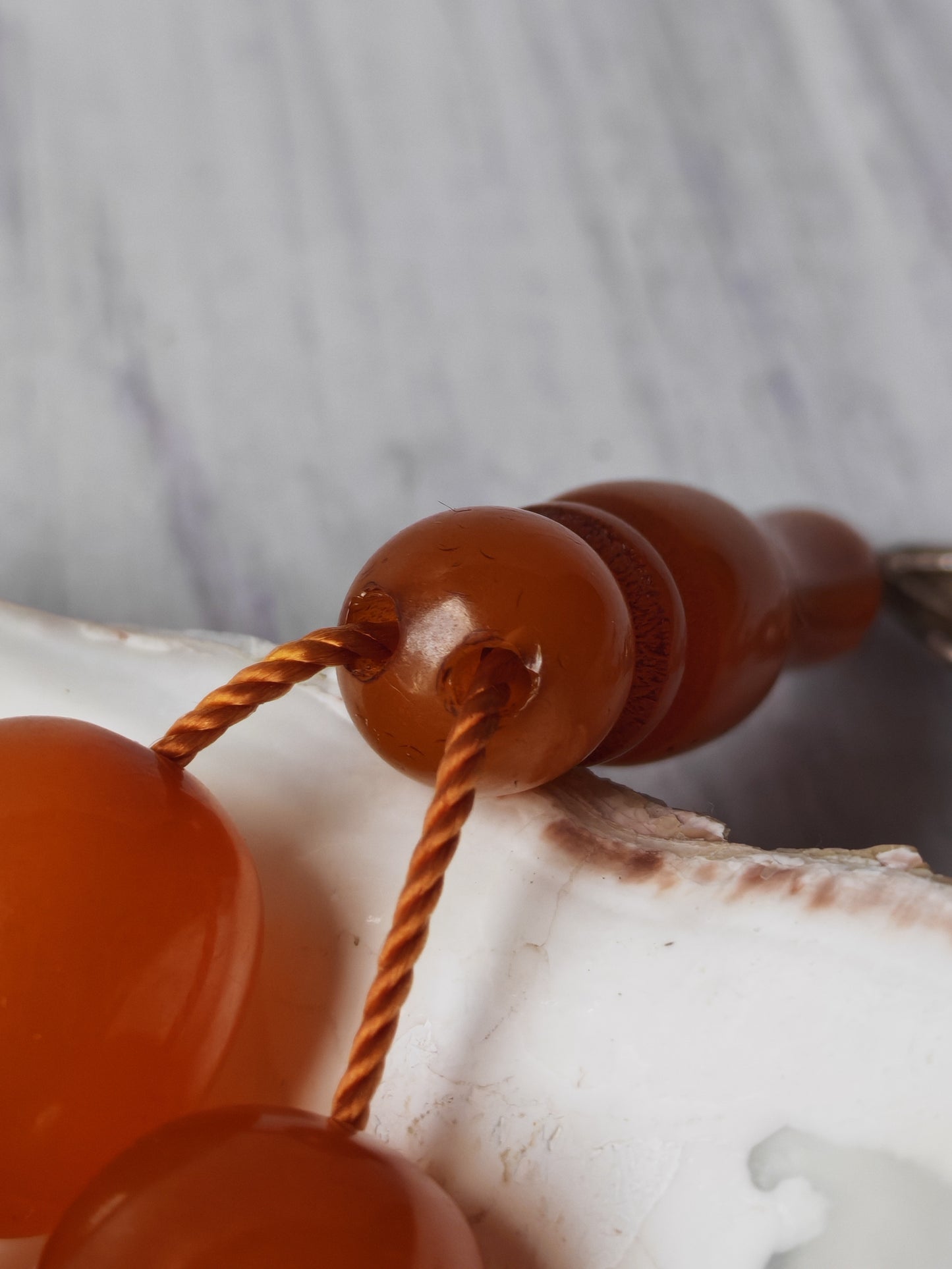 Antique German Bakelite Tasbih – Czech Craft | Deep Orange Honey Color | 33 Large Olive Beads | 126g