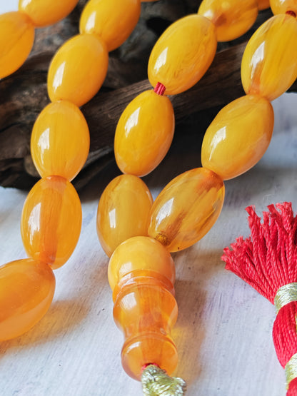 Antique German Bakelite Tasbih – 33 Long Olive Beads Gooseberry Pattern | Original Iraqi Craft