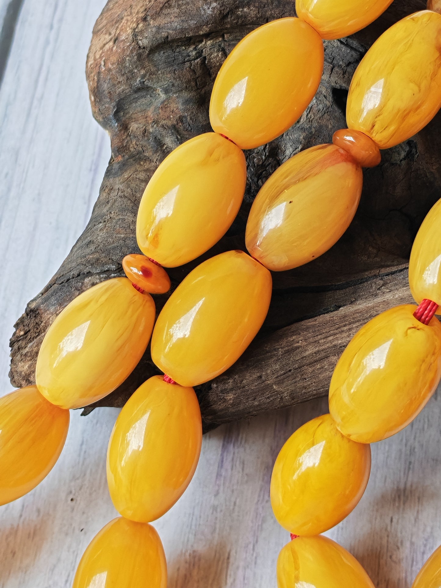 Antique German Bakelite Tasbih – 33 Long Olive Beads Gooseberry Pattern | Original Iraqi Craft