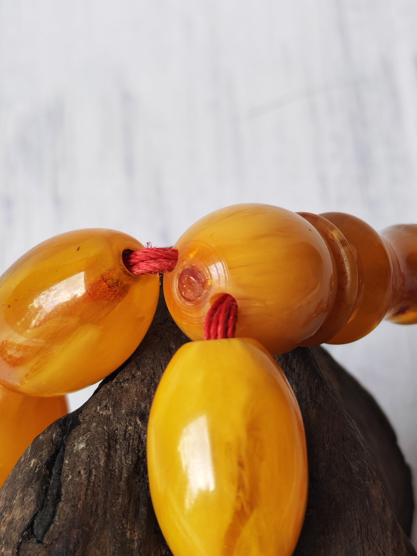 Antique German Bakelite Tasbih – 33 Long Olive Beads Gooseberry Pattern | Original Iraqi Craft