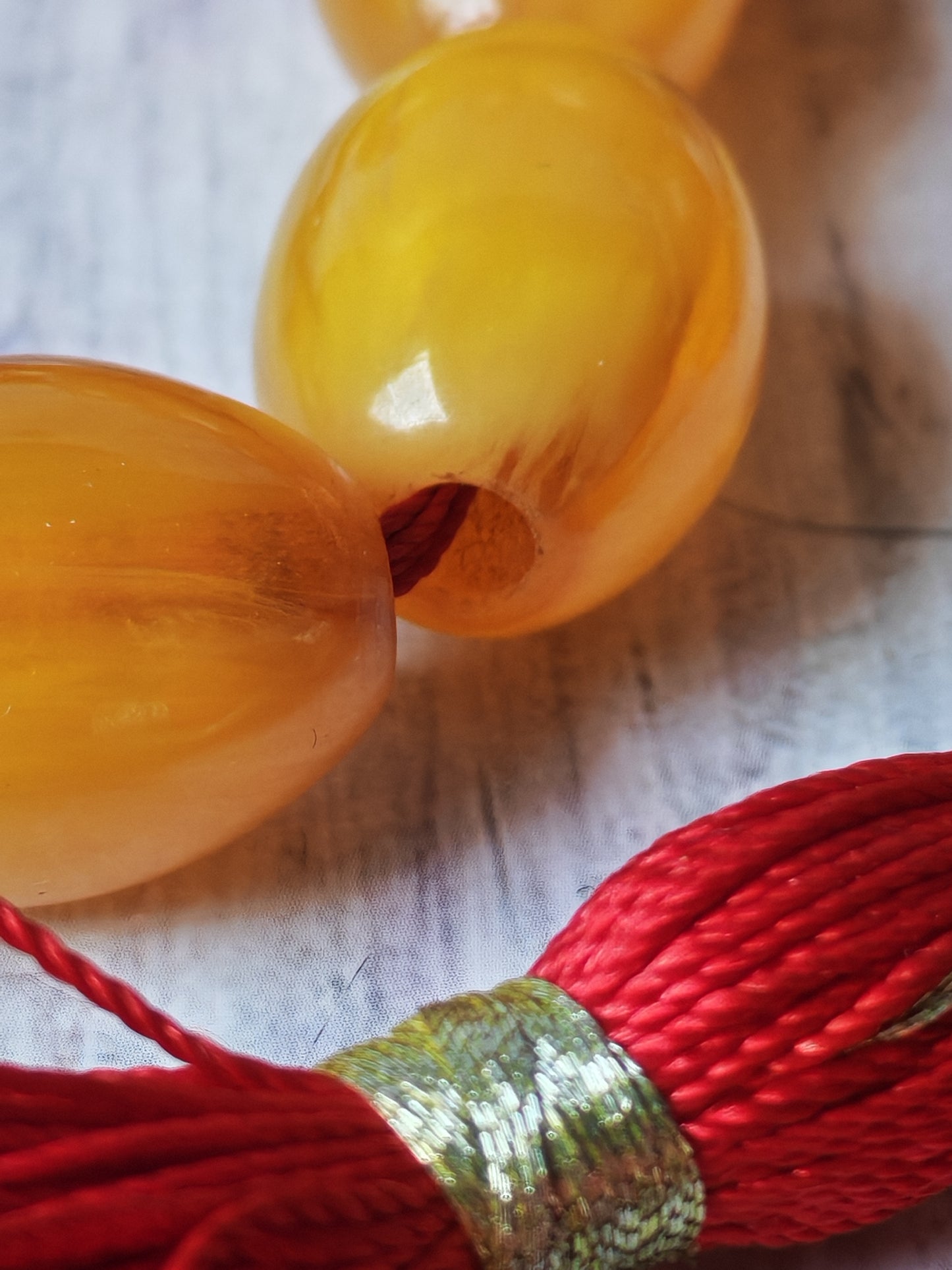 Antique German Bakelite Tasbih – 33 Long Olive Beads Gooseberry Pattern | Original Iraqi Craft