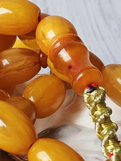 Antique German Bakelite Tasbih – 33 Long Olive Beads Gooseberry Pattern | Original Iraqi Craft